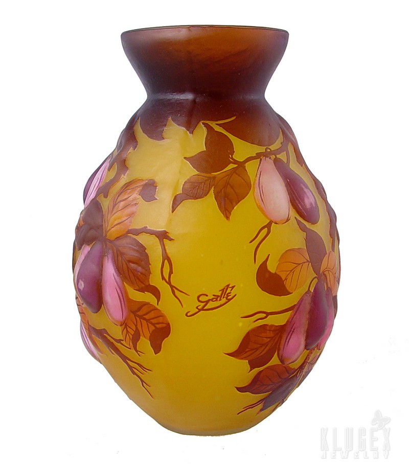 Cameo Embossed Art Glass Vase Signed Galle eBay