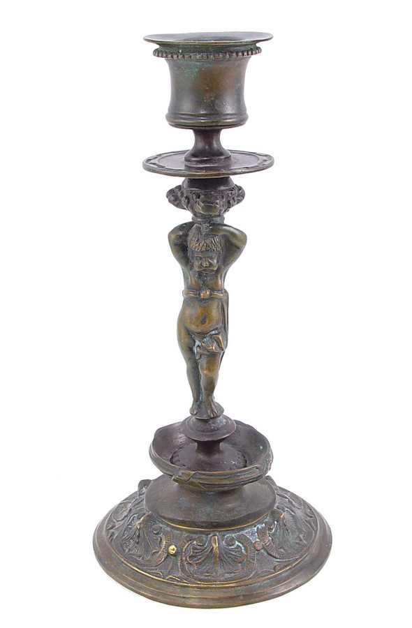 Solid Bronze Candle Holder with Cherub  