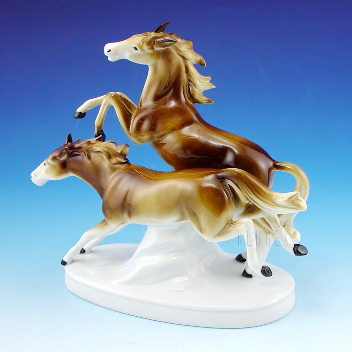 Sitzendorf German Porcelain Running Stallions Figurine